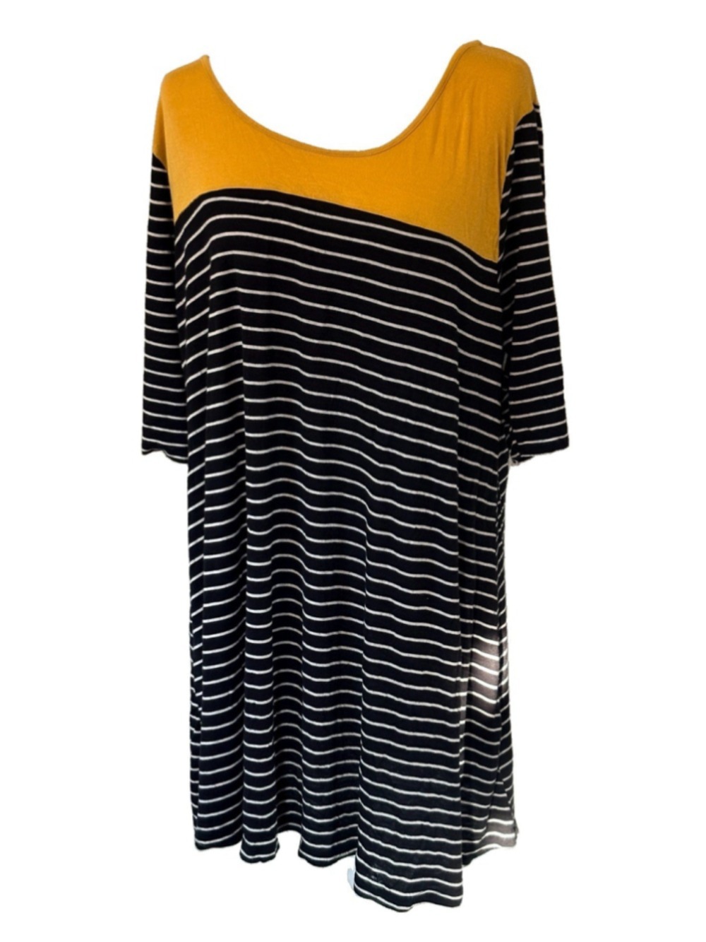Espresso Womens 1X Tunic Top Black White Stripe Mustard Yellow Lagenlook Mod